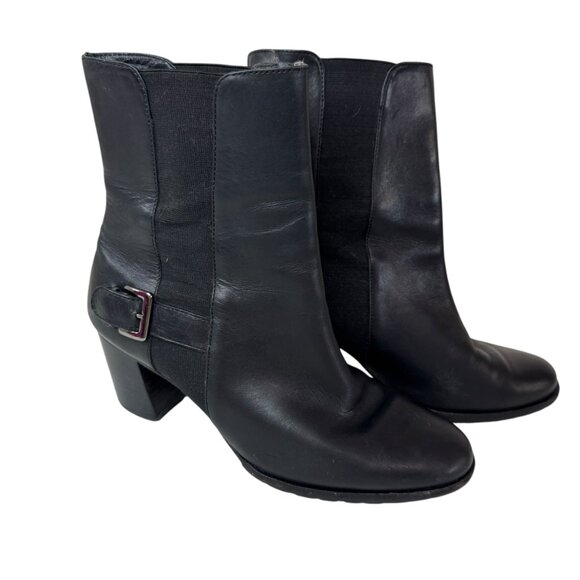 Cole Haan Black Leather Block Heel Boots Women’s Size 8B – Classic Ankle Booties - Picture 1 of 10